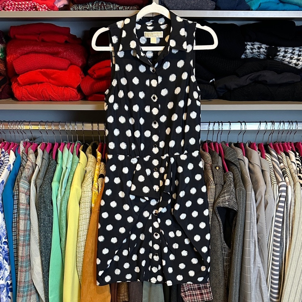 Michael Kors black/white polka dot sleeveless button down dress size 2